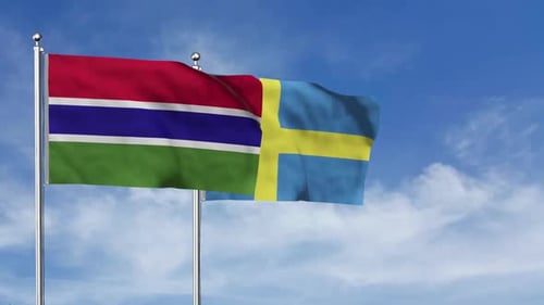 The Gambia and Sweden Flags Waving