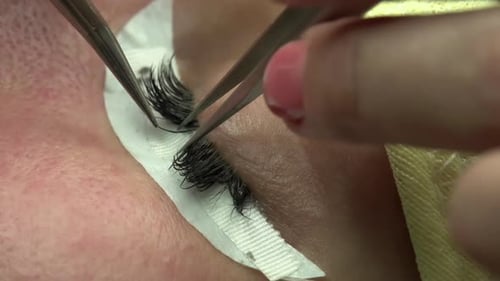 Eyelash Extension Application with Tweezers, Beauty Treatment