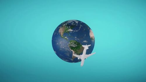 Modern 3D Airplane Flying Around Earth Animation