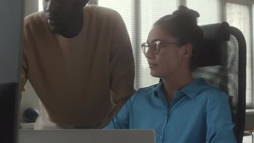 Businesswoman Discussing IT Project with Programmer in Office