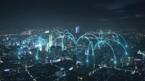 smart Connected city skyline. Futuristic network concept, city Technology