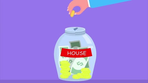 Flat Design Animation of Hand Saving Money for a House