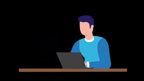 Flat Design Animation of Person Working on Laptop with Business Data