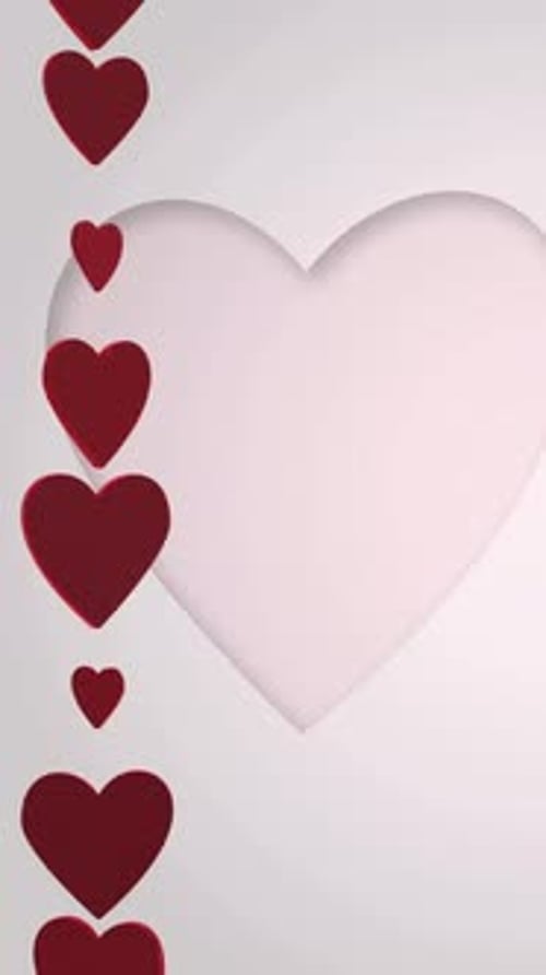 Animated Falling 3D Hearts with Sliding Cut-Out for Love