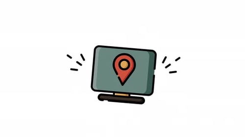 Animated Filled Icon of Desktop Monitor Showing Delivery Location Pin