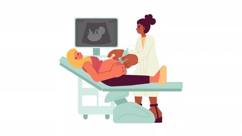 Pregnant Woman Ultrasound Examination Flat Design Animation