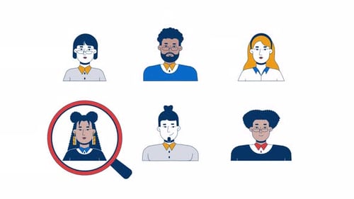 Animated Flat Design People Selection with Magnifying Glass