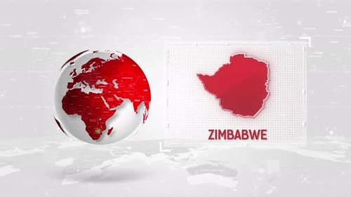 Zimbabwe 4K Tech Map Beside Globe On White Background