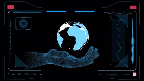 High-tech sense hands Earth AI interface 4K HUD