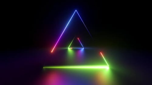 Dynamic colorful neon triangle tunnel for modern design