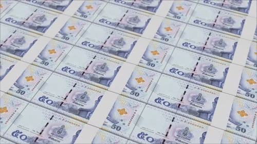 Printing Thai 50 Baht Banknotes Seamless Loop