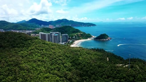 Aerial Top view of a transparent blue sea with beautiful waves at sunny day in summer. air of ocean