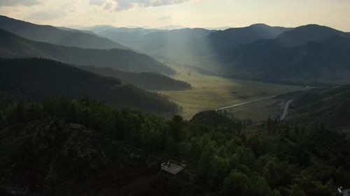 Aerial View of a Viewpoint on Top of a Mountain Overlooking a Mountain Valley