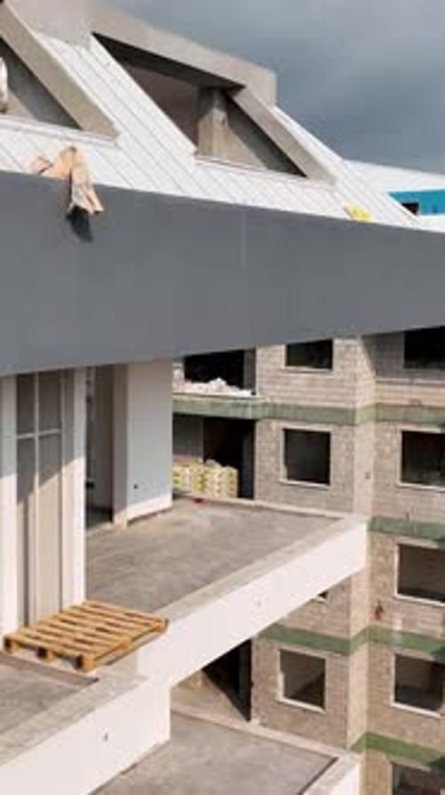 Vertical Video Aerial View Construction Site Work on Site
