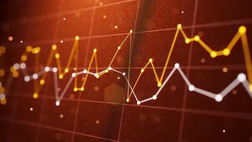 Looped 3D animation of glowing financial data lines.