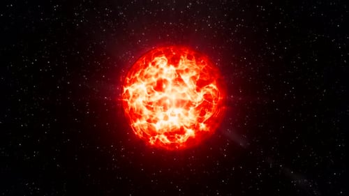 Pulsating Fiery Red Star Sphere in Abstract Space Background