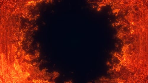 Cadre ardent abstrait brillant avec un centre sombre, ressemblant à un portail d'énergie numérique