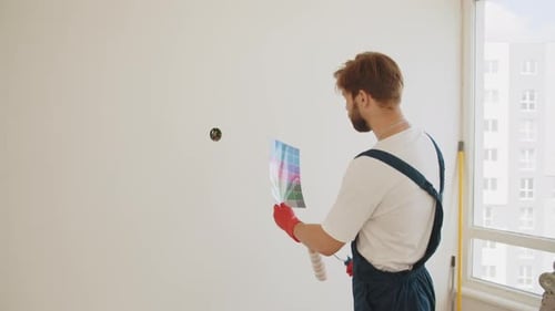 Young Adult Inspecting Paint Swatch in Interior Room