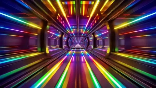 Tunnel néon de science-fiction futuriste avec étoile lumineuse arc-en-ciel vibrante