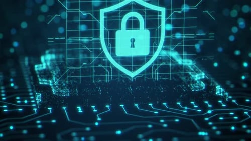 Hologramme de sécurité, épingle virtuelle avec bouclier et verrou, concept de confidentialité des données financières et