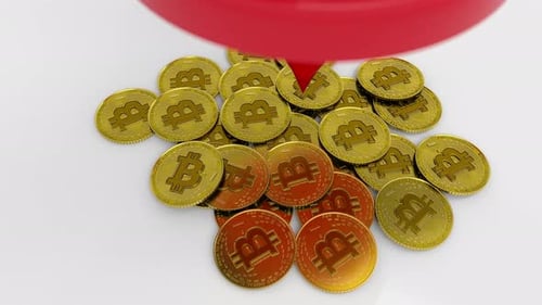 Animated Bitcoin Coins Scattered by a Ban Symbol