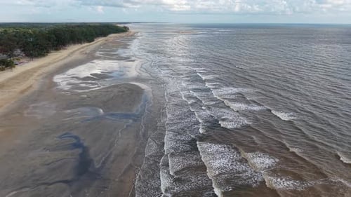 Scenic Aerial View of Beach and Ocean Waves