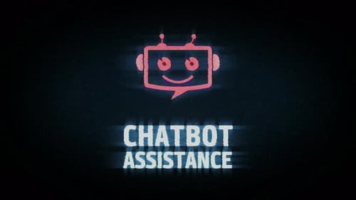 Chatbot assistance symbol on analog screen VHS style