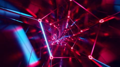 A red and blue abstract tunnel with a lot of lights. Looped animation