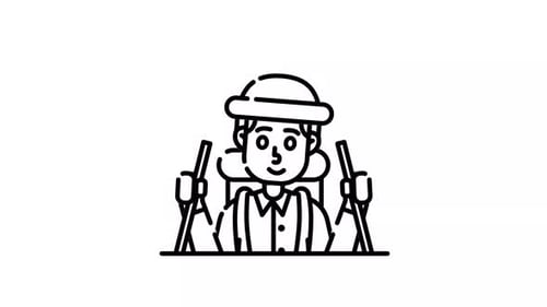 Minimalist Line Icon Animation of a Hiker with Trekking Poles