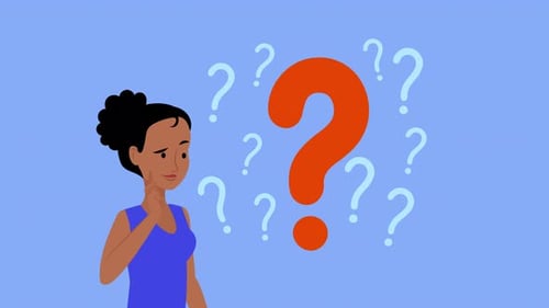 Mujer pensando con signos de interrogación