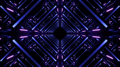 Purple And Lighting Blue Movement Through Neon Frame Background Vj Loop In 4K