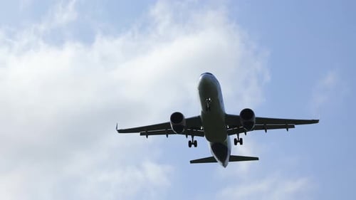 passenger airplane lands at the airport
