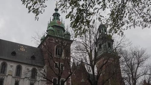 Historic royal Wawel Castle in Krakow, Poland. View of the historical courtyard, Cathedral, Sandomie