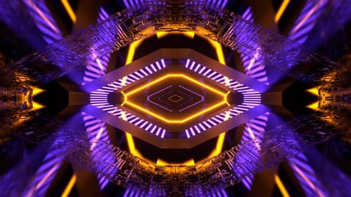 Yellow And Purple Neon Infinite Sci Fi Techno Channel Background VJ Loop In 4K