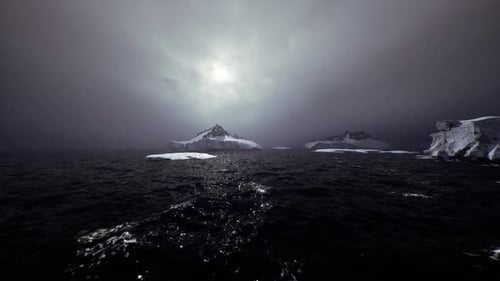 Soothing Arctic Waters with Drifting Ice and Subdued Cinematic Atmosphere