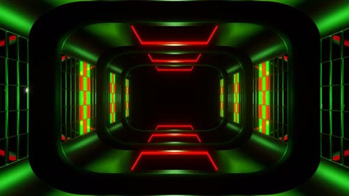 Grüner und roter futuristischer Fantasy-Tunnelhintergrund Vj Loop In 4K