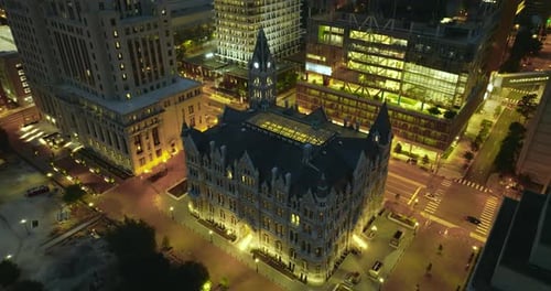 Historical Old City Hall Building in Downtown District of Richmond Virginia on Broad Street at Night