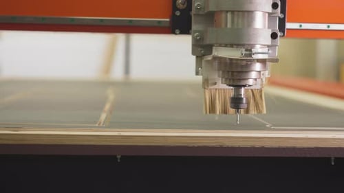 Wood Cutting Lathe Machine Operates with Plywood in Workshop