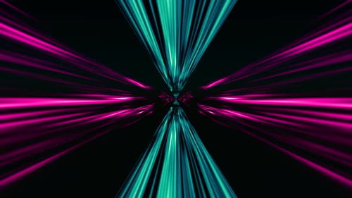 Lichtstrahlen, die sich in einer 3D-Animationsschleife eines kaleidoskopischen Tunnels ausdehnen und konvergieren