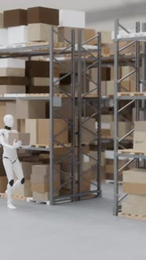 Robots Working In Logistics Warehouse