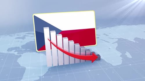 Czech Republic Flag With Decrease Bar Chart Graph And Arrow Red