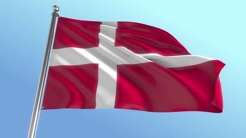 Danish National Flag Waving in the Wind