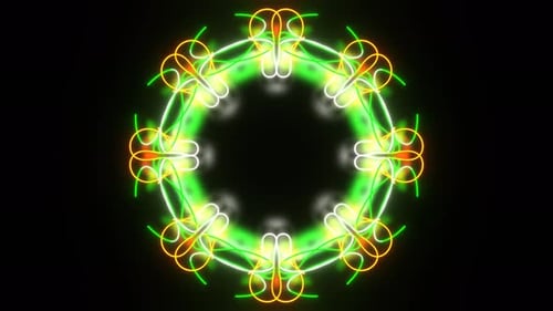 Green And Orange And White Neon Exciting Mandala Background Vj Loop | 4K