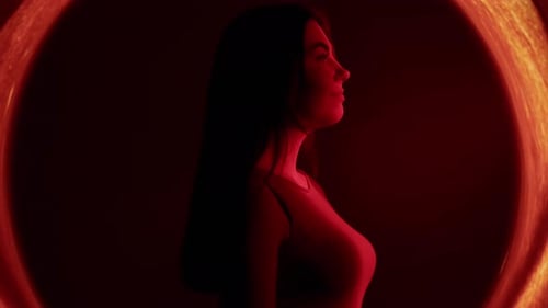 Profile of Woman in Red Light Silhouette