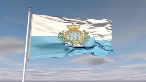 San Marino Flag Animation With Sky And Cloud