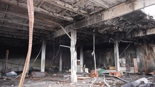 A Damaged Building Burned Down During the War