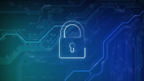 Security Hologram Virtual Hud Pin with Shield and Lock Concept of Finance Data Privacy and