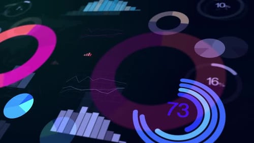 Animated Digital Data Interface with Futuristic Charts