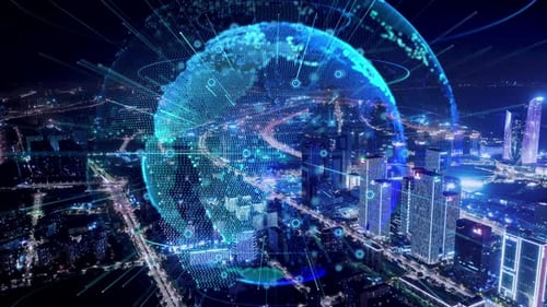 smart Connected city skyline. Futuristic network concept, city Technology