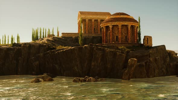 Ruins of an Ancient Roman Temple Overlooking a Serene Body of Water ...